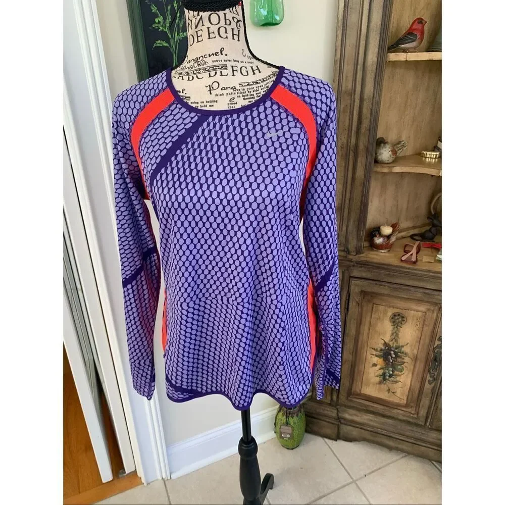 Nike Dri Fit Long Sleeve Purple Orange Geometric Top